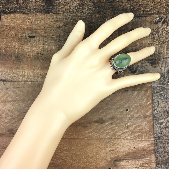 Moss Prehnite Stone Statement Ring 8 - Picture 9 of 11